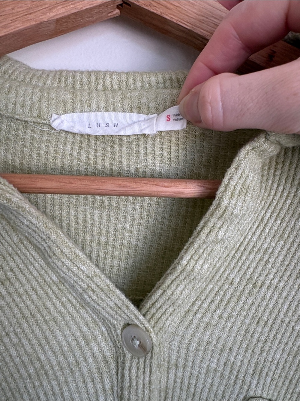 Light Olive Button-Up Ribbed Collared Sweater - Picture 6 of 6